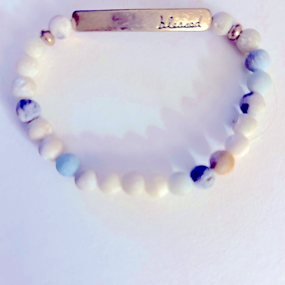 ADD 1 💰FREE/BUNDLE Bracelet Blessed script Amazonite Aqua beads, stretch +/- 7”
